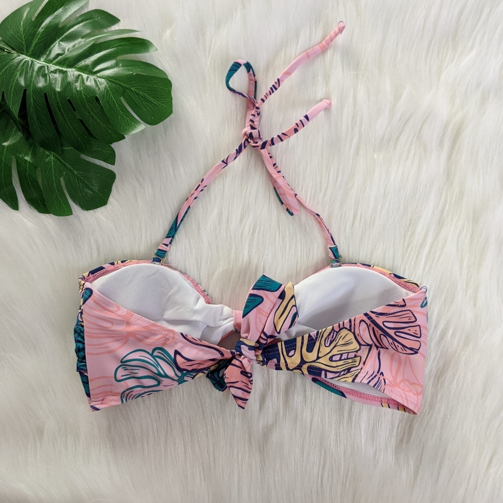 Pink and green tropical print multi way bikini top - Picture 7 of 9